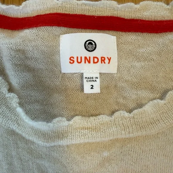 SUNDRY Rainbow Stripe Crew Neck Sweater Wool Cashmere Blend Scallop trim - Picture 6 of 9